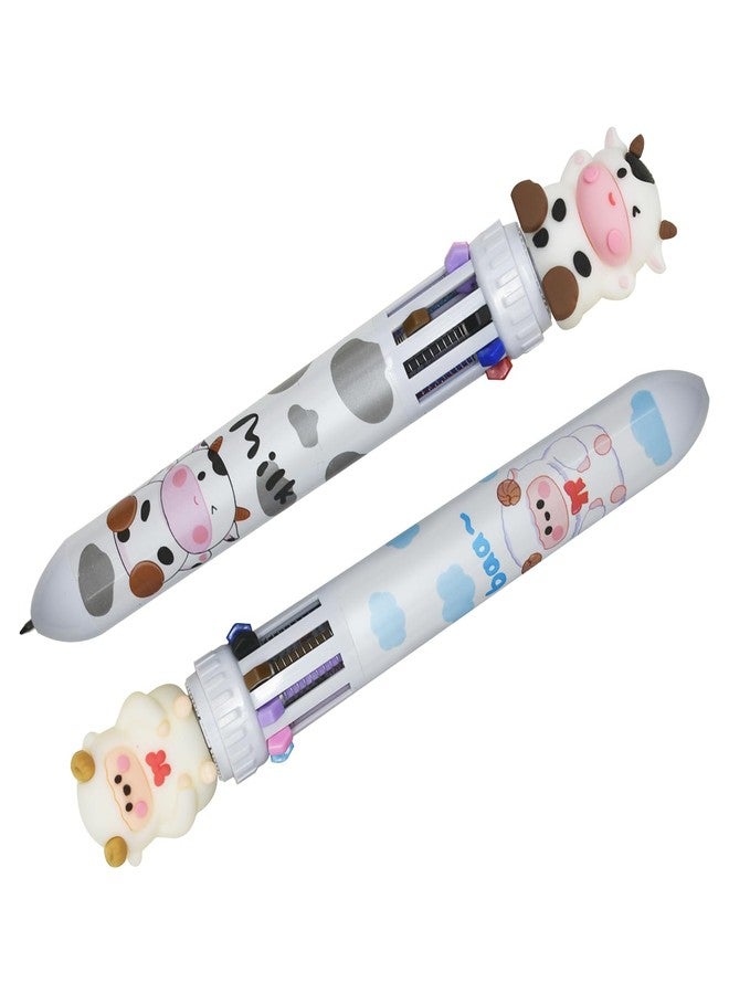 Lopenle 6 Pieces Multicolor Pens 10-in-1 Sheep Pens Cow Retractable 10 Colors Ballpoint Pens Stationery - Image 5