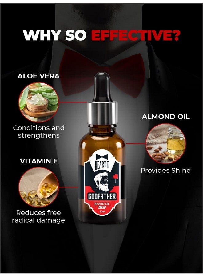 BEARDO Godfather Lite Beard And Moustache Oil, 30 Ml | Beard Oil For Men | Non-Sticky, Light; Almond Oil, Aloe Vera, Vitamin E, Shiny Nourished Beards - Image 4