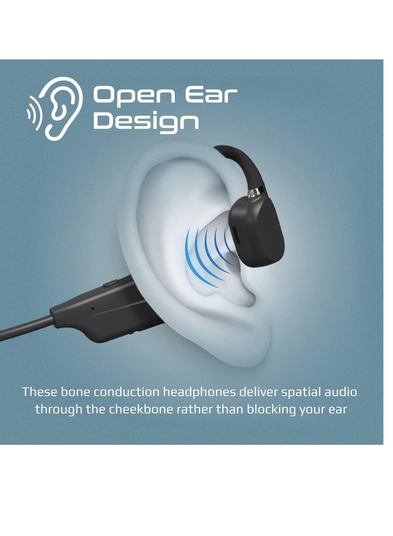 REBENUO Promate Bone Conduction Headphones, Bluetooth 5.0 Wireless Open Ear Lightweight Headphones with Built-in Mic, Sweatproof and Button Controls for iPhone 13, Samsung Galaxy S22, Gym, Office Ripple Black - Image 3
