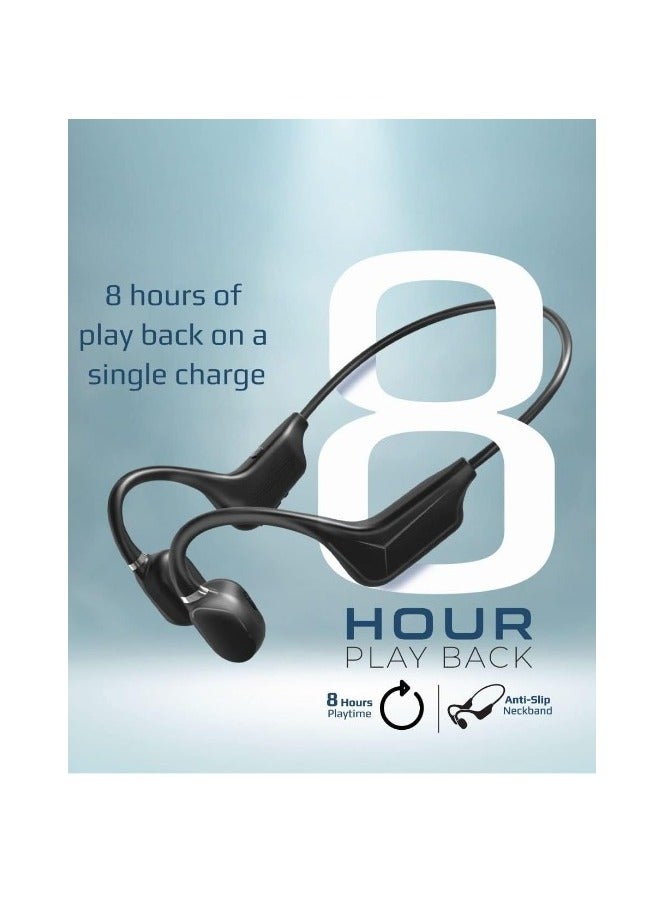 REBENUO Promate Bone Conduction Headphones, Bluetooth 5.0 Wireless Open Ear Lightweight Headphones with Built-in Mic, Sweatproof and Button Controls for iPhone 13, Samsung Galaxy S22, Gym, Office Ripple Black - Image 2