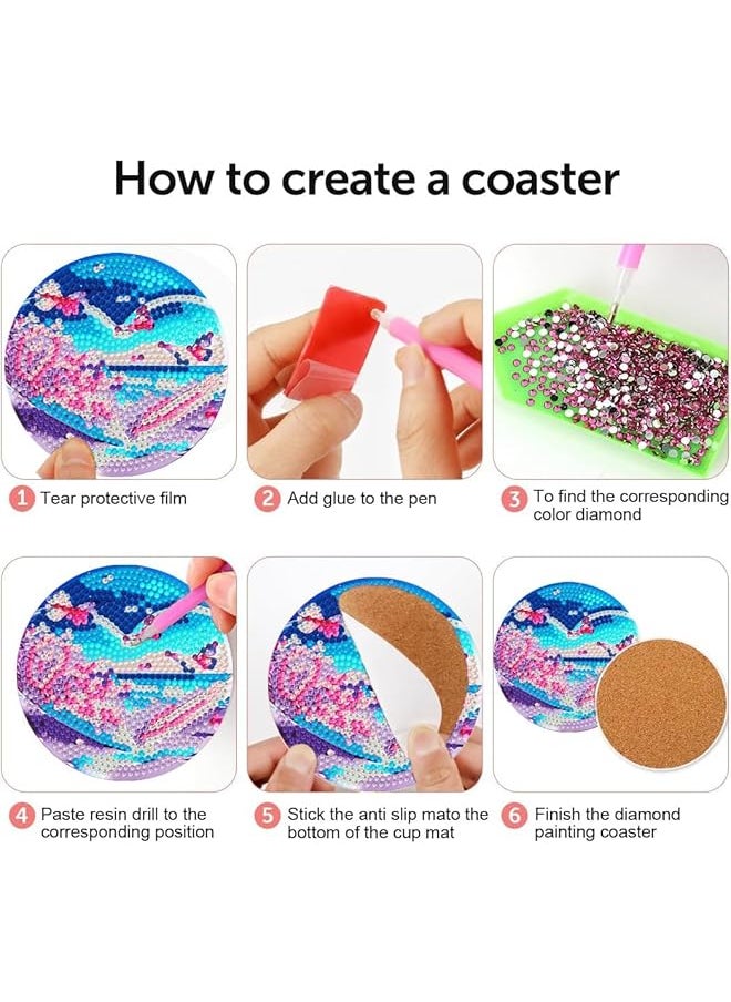 Diy Diamond Painting Coasters Kit With Holder 8 Pcs Includes Tools Accessories Perfect Craft Project For Families Diy Enthusiasts Enhances Decor Practical Use In Any Setting B Style