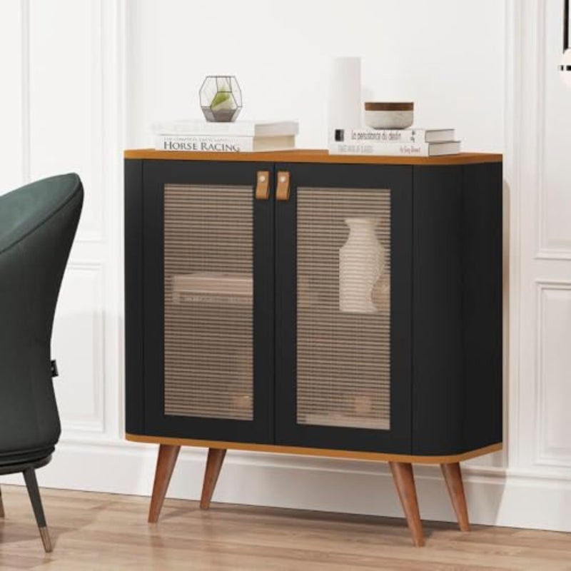 Buffet table for dining room use, made of engineered wood with black finish, scratch-resistant surface and adjustable leveling feet - Image 2