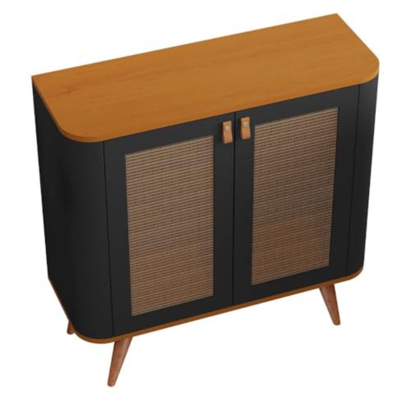 Buffet table for dining room use, made of engineered wood with black finish, scratch-resistant surface and adjustable leveling feet - Image 4