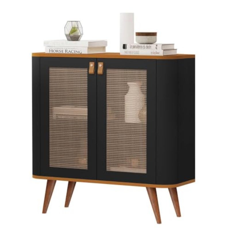 Buffet table for dining room use, made of engineered wood with black finish, scratch-resistant surface and adjustable leveling feet - Image 1