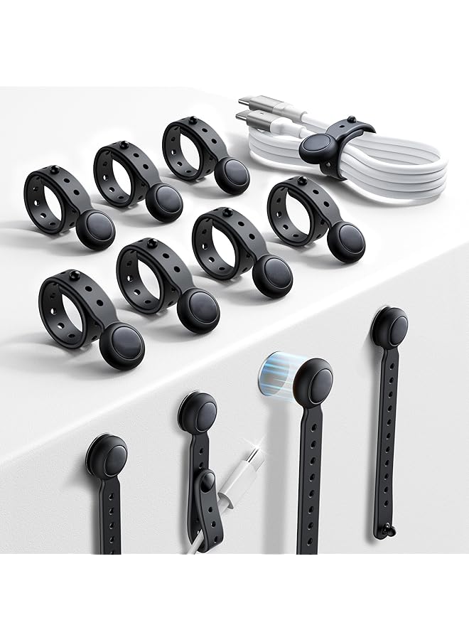 PROMASS 6 PCS Silicone Cable Ties Cord Organizer Wrap, Silicone Magnetic Cable Ties With Magnet For Bundling & Organizing, Reusable Elastic Adjustable Wire Ties For Home, Office (Black) - Image 1
