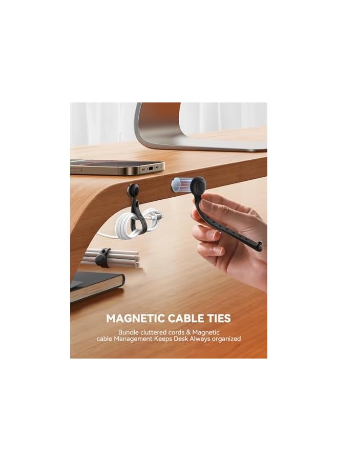 PROMASS 6 PCS Silicone Cable Ties Cord Organizer Wrap, Silicone Magnetic Cable Ties With Magnet For Bundling & Organizing, Reusable Elastic Adjustable Wire Ties For Home, Office (Black) - Image 2