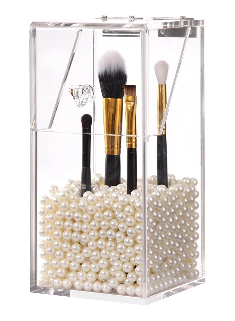 Makeup Brush Holder Dustproof Acrylic Storage Box Makeup Organizer, White Pearl, Small, 37.39 Ounce - Image 2