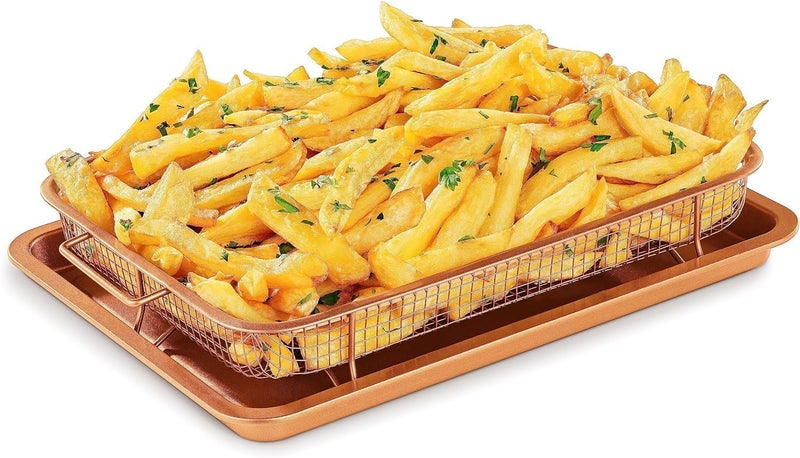 Botash Kitchen DeepFried Food Drain Basin Rectangle Crispy Tray Filter Mesh FreshKeeping Basket NonStick Oil Pan Crisping Tray Oven Baking Tray Frying Basket and Baking Sheet1pcsMulticolour - Image 1