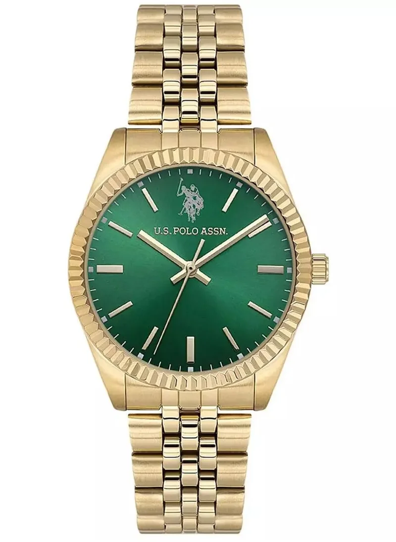 U.S. Polo Assn. Women's 34mm Watch with Green Dial & Gold Bracelet