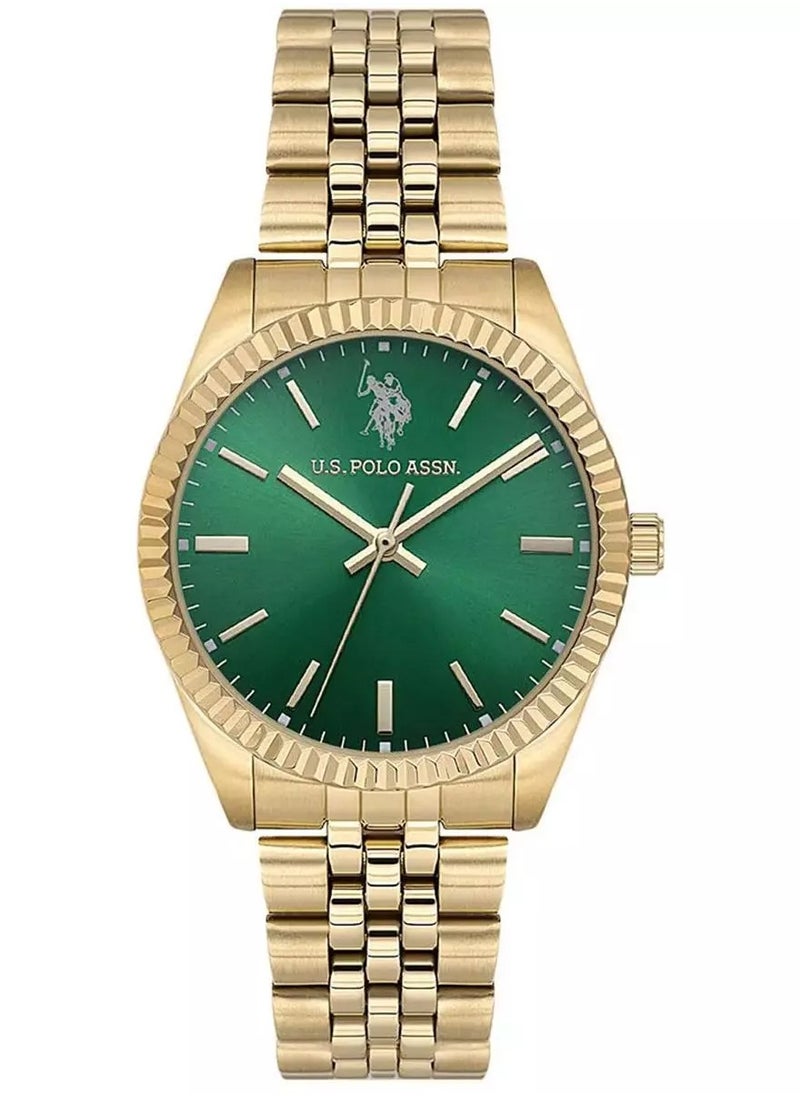 U.S. Polo Assn. Women's 34mm Watch with Green Dial & Gold Bracelet  - Image 1