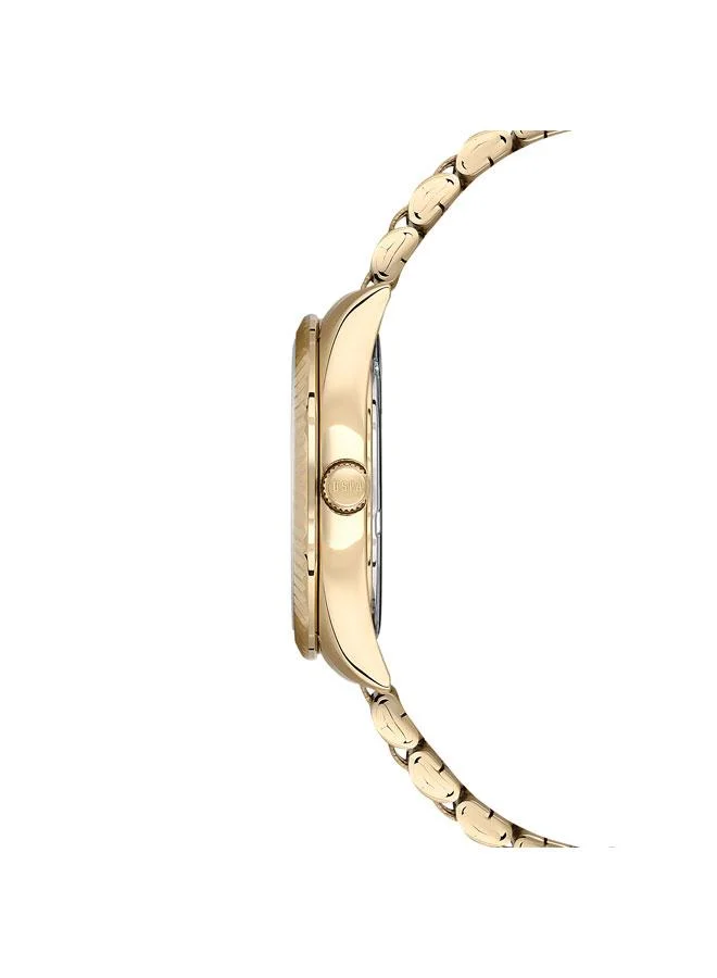 يو اس بولو اسن ساعة نسائية 34 مم بقرص أخضر وسوار ذهبي