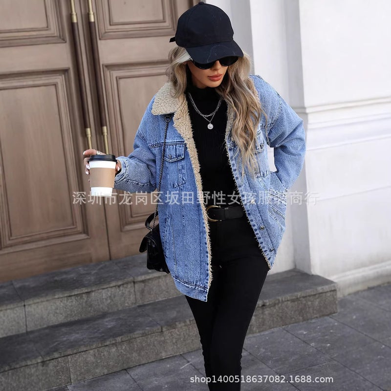 Explosions -20780 Women'S Clothing Loose Fleece-Lined Denim Cotton Denim Coat - Image 3