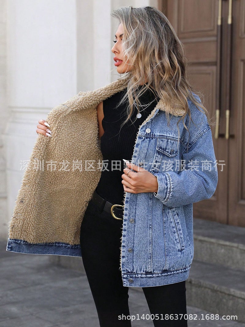 Explosions -20780 Women'S Clothing Loose Fleece-Lined Denim Cotton Denim Coat - Image 1