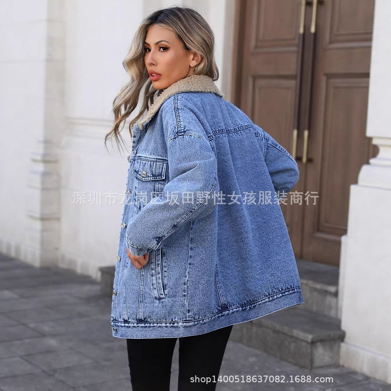 Explosions -20780 Women'S Clothing Loose Fleece-Lined Denim Cotton Denim Coat - Image 5