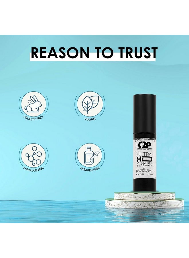 C2P PROFESSIONAL MAKEUP - C2P Pro Make Up Ultra Hd 3-In-1 Cleanser, Toner & Moisturizer Face Wash Cum Cleanser Removes Dirt And Impurities, Instant Brightening For All Skin Types (Transparent 20 Ml) - Image 1