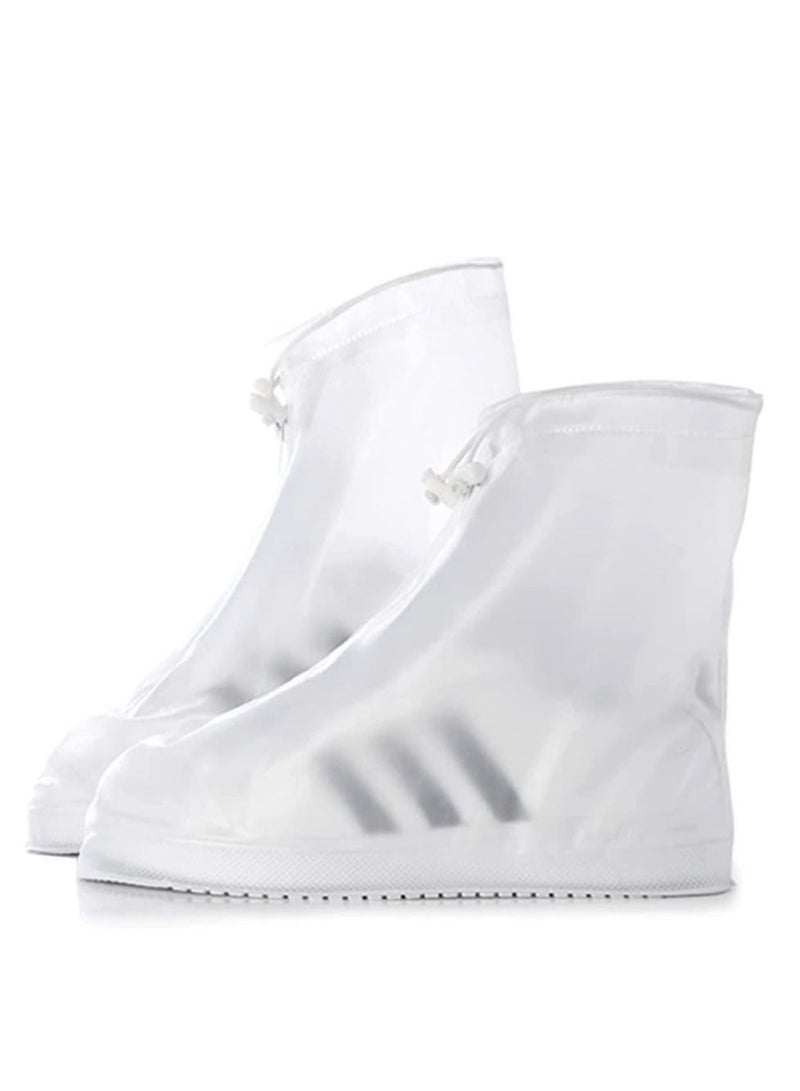 SYOSI 2 Pairs Rain Shoes Cover Non Slip Waterproof Shoe Covers Reusable Shoe Protectors Covers High Top Snow Boots Galoshes Overshoes for Men Women Outdoor Cycling Camping Fishing Garden Travel White L - Image 1
