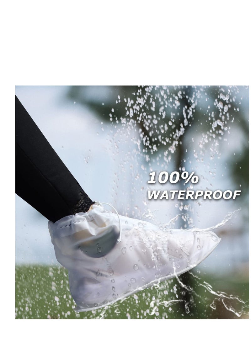 SYOSI 2 Pairs Rain Shoes Cover Non Slip Waterproof Shoe Covers Reusable Shoe Protectors Covers High Top Snow Boots Galoshes Overshoes for Men Women Outdoor Cycling Camping Fishing Garden Travel White L - Image 2