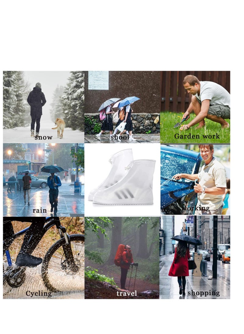 SYOSI 2 Pairs Rain Shoes Cover Non Slip Waterproof Shoe Covers Reusable Shoe Protectors Covers High Top Snow Boots Galoshes Overshoes for Men Women Outdoor Cycling Camping Fishing Garden Travel White L - Image 3