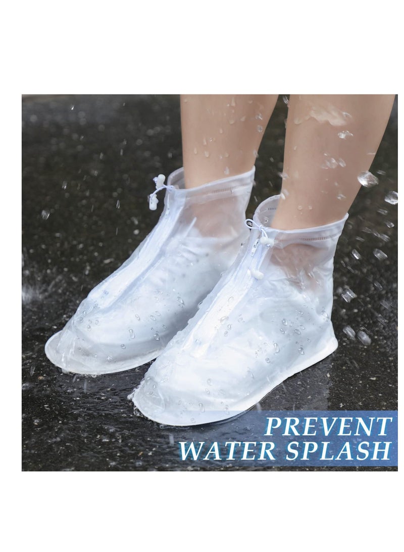 SYOSI 2 Pairs Rain Shoes Cover Non Slip Waterproof Shoe Covers Reusable Shoe Protectors Covers High Top Snow Boots Galoshes Overshoes for Men Women Outdoor Cycling Camping Fishing Garden Travel White L - Image 5