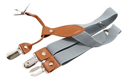 Bioterti Suspenders & Bowtie Set for Kids and Baby - Adjustable Elastic X-Band Strong Clips Braces (Light Grey) - Image 3