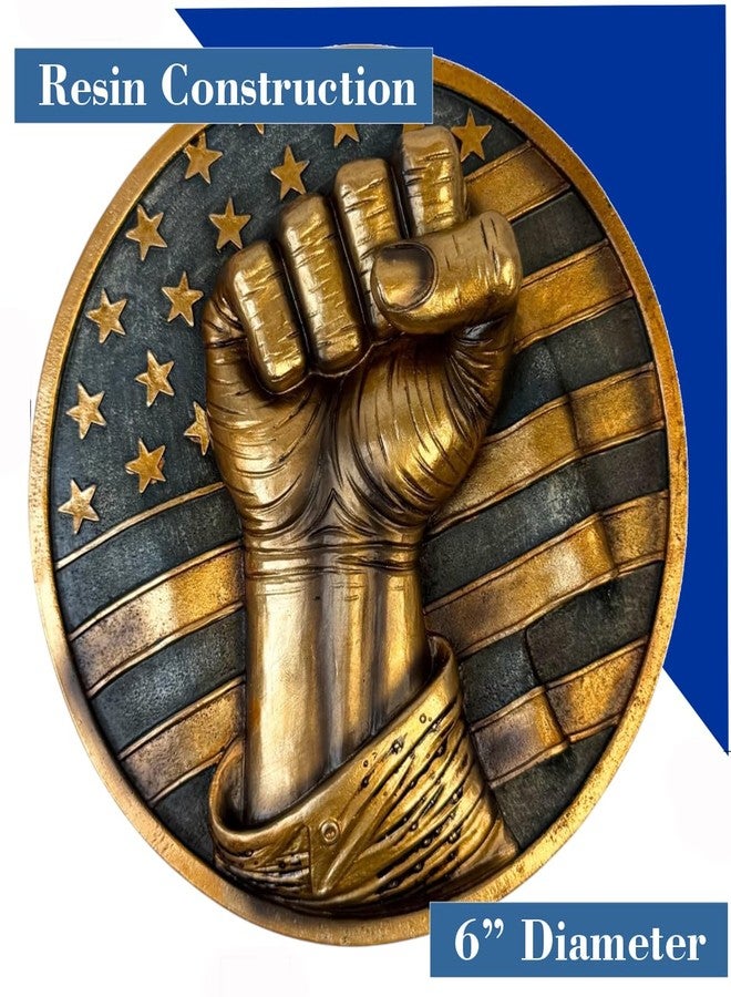 Top Brass Patriotic Fist Wall Décor - 6” Diameter 3D Artwork with American Flag Design, Rustic Bronze Finish, Freedom, Strength, Stars and Stripes Sculpture for Home or Office - Defiant USA Hanging Art Plaque - United States of America Décor - Image 5