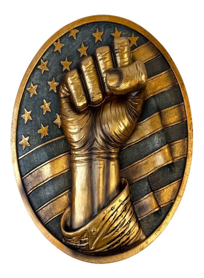 Top Brass Patriotic Fist Wall Décor - 6” Diameter 3D Artwork with American Flag Design, Rustic Bronze Finish, Freedom, Strength, Stars and Stripes Sculpture for Home or Office - Defiant USA Hanging Art Plaque - United States of America Décor - Image 1