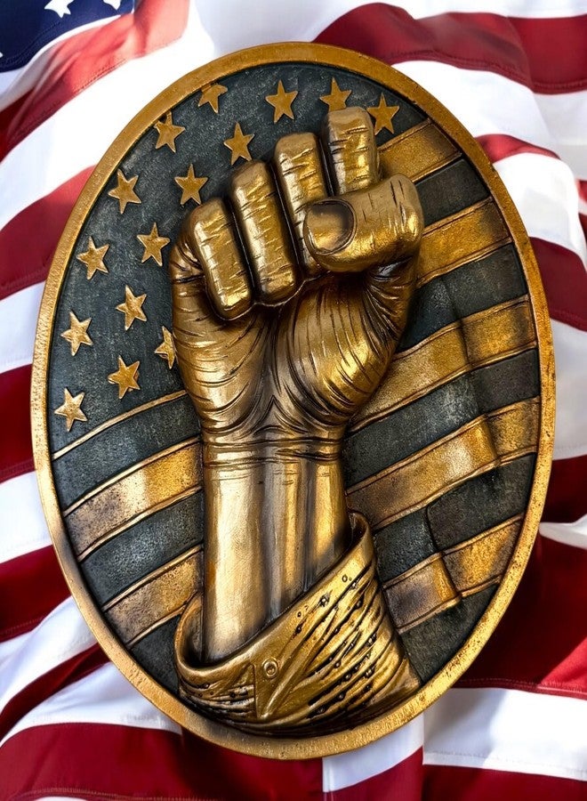 Top Brass Patriotic Fist Wall Décor - 6” Diameter 3D Artwork with American Flag Design, Rustic Bronze Finish, Freedom, Strength, Stars and Stripes Sculpture for Home or Office - Defiant USA Hanging Art Plaque - United States of America Décor - Image 4