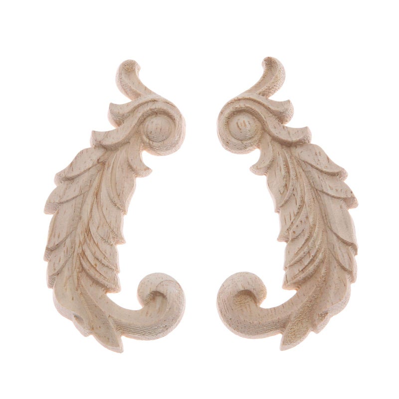 MUXSAM Wood Carved Appliques Wooden Onlays  1 Pair Unpainted Decorative Carving Furniture Decals Frame Decor for Door Wall Cabinet Dresser Fireplace Ceiling Bed Home DIY Project  8.5x4.5cm/3.35""x1.77"" - Image 2