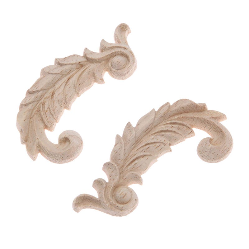 MUXSAM Wood Carved Appliques Wooden Onlays  1 Pair Unpainted Decorative Carving Furniture Decals Frame Decor for Door Wall Cabinet Dresser Fireplace Ceiling Bed Home DIY Project  8.5x4.5cm/3.35""x1.77"" - Image 1