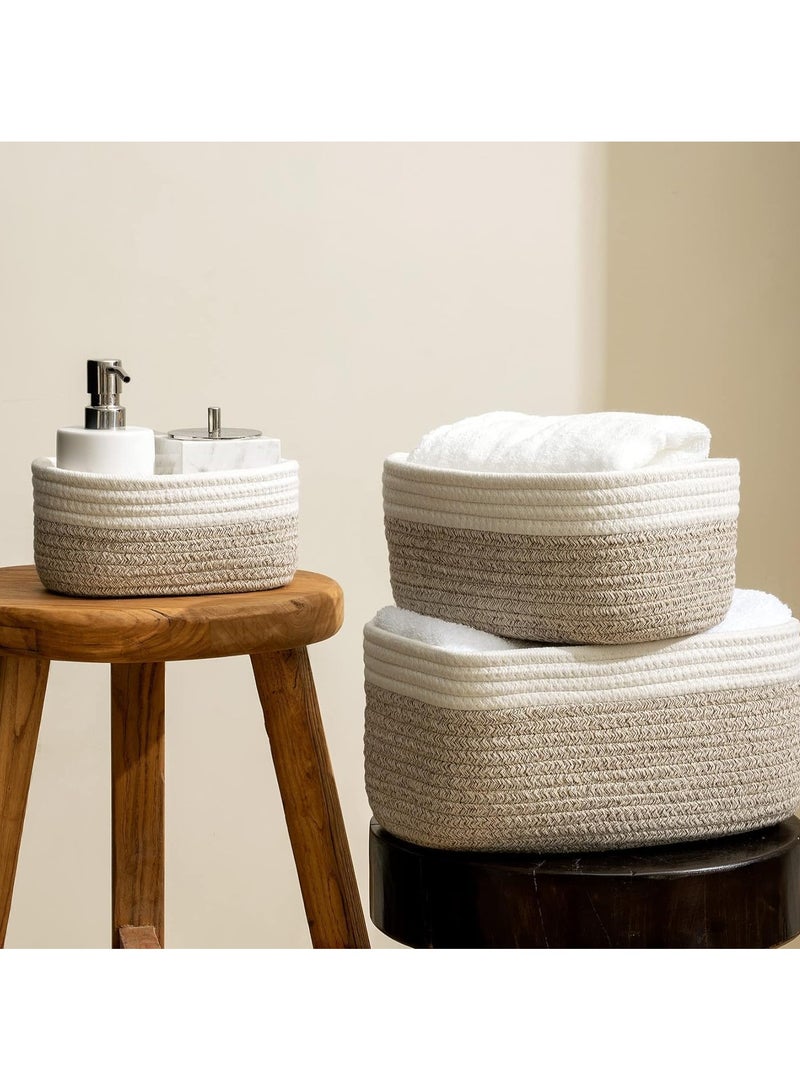 RATSAW Rope Storage Baskets for Organizing Small Cotton Woven Basket for Bathroom Shelve Nursery Decorative Basket Organizer Bins Set of 3 - Image 4
