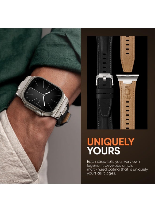 KISSUN Leather Bands Compatible for Apple Watch Ultra Band 49mm 46mm 45mm 44mm 42mm, Genuine Leather Rugged Durable Matel Connector Replacement Strap for Women Men iWatch Ultra 10 9 8 7 6 5 4 3 SE - Image 5