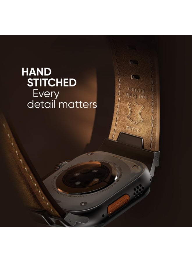 KISSUN Leather Bands Compatible for Apple Watch Ultra Band 49mm 46mm 45mm 44mm 42mm, Genuine Leather Rugged Durable Matel Connector Replacement Strap for Women Men iWatch Ultra 10 9 8 7 6 5 4 3 SE - Image 3