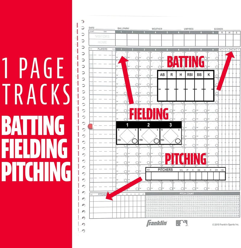Franklin Sports MLB Baseball + Softball Scorebook - Book for Stats - Coaching Official Scorekeeper - 25 Games - Image 5