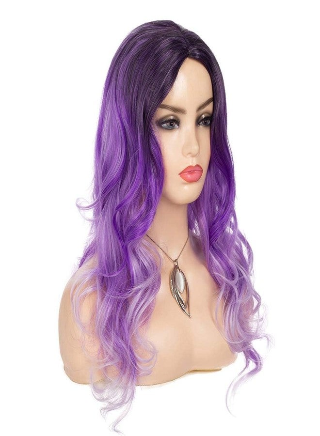 Wiwige Long Curly Wavy Ombre Purple Wigs for Women Synthetic Natural Middle Part Daily Party Halloween Cosplay Wig with Wig Cap 21" - Image 4