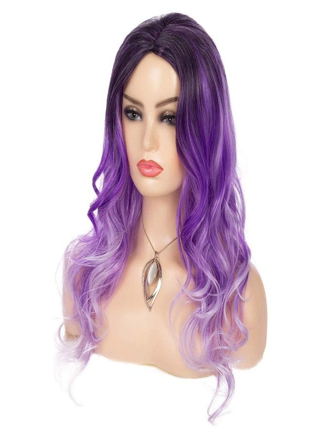 Wiwige Long Curly Wavy Ombre Purple Wigs for Women Synthetic Natural Middle Part Daily Party Halloween Cosplay Wig with Wig Cap 21" - Image 3