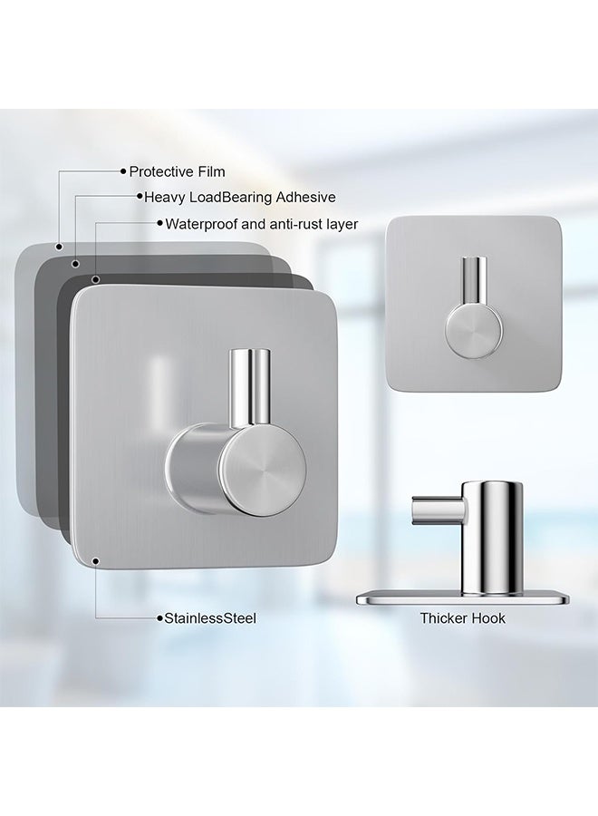 Adhesive Hooks Heavy Duty Wall Hooks Waterproof Stainless Steel Hooks for Hanging Coat, Hat,Towel Robe Hook Rack Wall Mount Bathroom and Bedroom 4-Packs - Image 2
