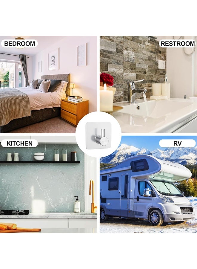 Adhesive Hooks Heavy Duty Wall Hooks Waterproof Stainless Steel Hooks for Hanging Coat, Hat,Towel Robe Hook Rack Wall Mount Bathroom and Bedroom 4-Packs - Image 3