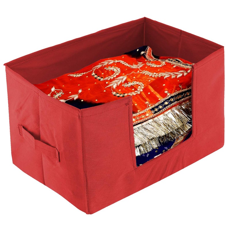 Kuber Industries Kuber Industries Non Woven 2 Piece Shirt Stacker and 1 Piece Foldable Rectangle Cloth Saree Stacker Cloth Wardrobe Organizer Wardrobe Organizer Red CTKTC038299 - Image 2