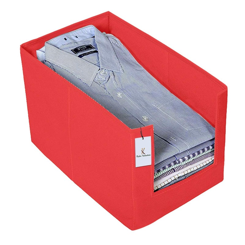 Kuber Industries Kuber Industries Non Woven 2 Piece Shirt Stacker and 1 Piece Foldable Rectangle Cloth Saree Stacker Cloth Wardrobe Organizer Wardrobe Organizer Red CTKTC038299 - Image 3