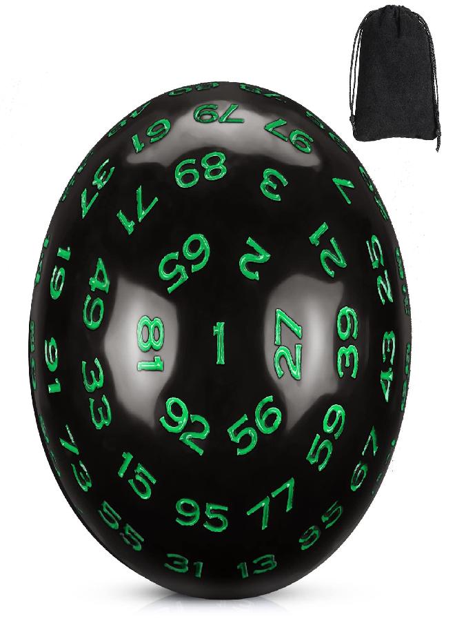 Sumind Single 100 Sided Polyhedral Dice D100 Game Dice 100 Sided Cube with Black Pouch, 45 mm (Black Base with Green Numbers) - Image 4