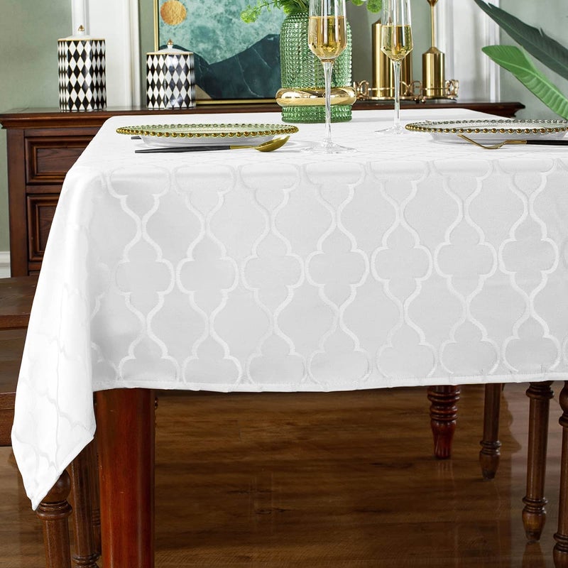 SASTYBALE Jacquard Tablecloth Flower Patterns Polyester Table Cloth Spill Proof Wrinkle Resistant Table Cover for Kitchen Dining Tabletop Decoration White RectangleOblong 60 x 120 1012 Seats