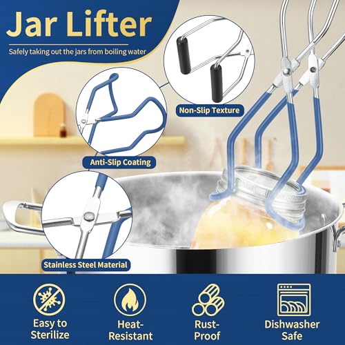 Gemfino Canning Supplies Starter Kit,Canning Kit for Beginners of 9 with Jar Lifter，Wide Mouth Funnel,Wrench,Tongs,Lid Lifter,Bubble Popper,Canning Labels,ladle,Measuring Spoon-Blue - Image 3