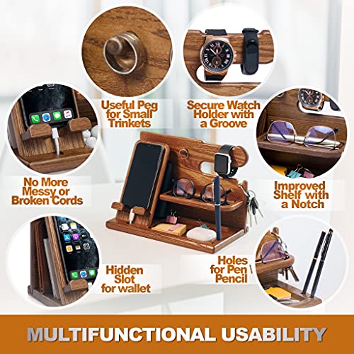 TESLYAR Wood Phone Docking Station for Men - Desk or Nightstand Organizer - Birthday Gifts for Husband or Dad - Anniversary Idea from Wife - Key Holder, Stand Wallet, Watch & Essentials (Earth Beige) - Image 5