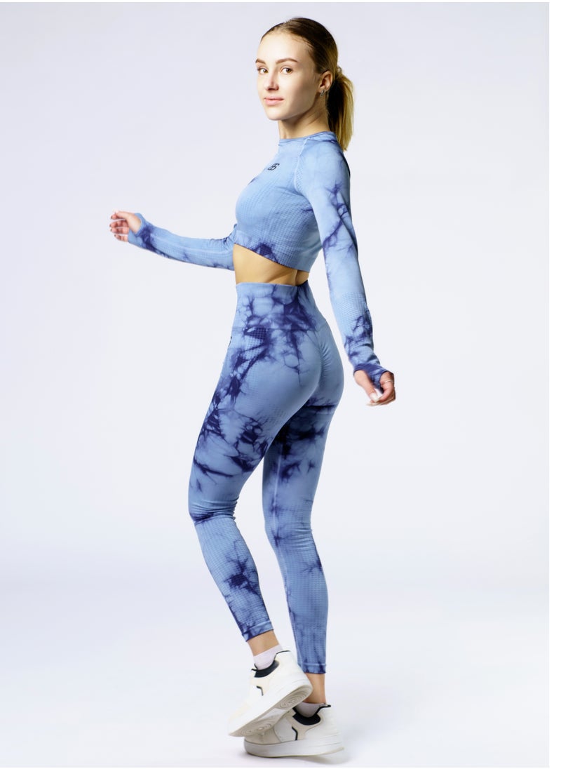 Nylon Tie Dye Long Sleeve Crop Top with Round Neck Women's Cropped T Shirt for Workout Yoga Running Exercise Textured Blue Aqua - pzsku/ZE1A795874BB97A3B7756Z/45/_/1688153272/8feea2bc-2a84-4805-a1b9-3a36a69712c9