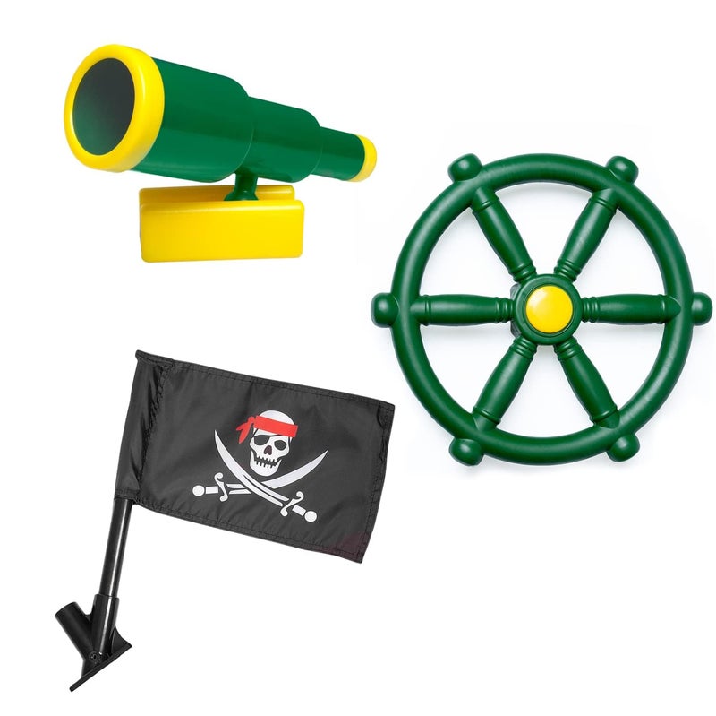 Barcaloo Playground Equipment Bundle Set with Kids Pirate Telescope Pirate Steering Wheel Flags Jungle Gym Playset Accessories for Backyard Swings Playground Set for Backyards - Image 3
