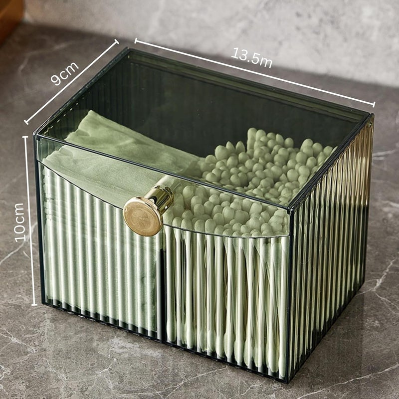 KREPS® Cosmetic And Makeup Organizer Box, Cotton Swabs Storage with Lid,Makeup Pad Holder, Bathroom Canister Multipurpose Box Divided for Face Brush Pens. (Green) (GREEN 2) - Image 2