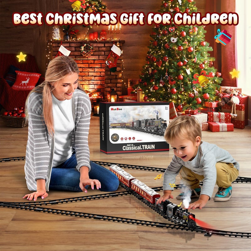 Hot Bee Train Set, Train Toys with Luxury Tracks & Glowing Passenger Cars, Metal Toy Train with Smoke, Sound and Light, Toddler Model Train Set for 3 4 5 6 7+ Years Old Boys Gifts Kids - Image 3