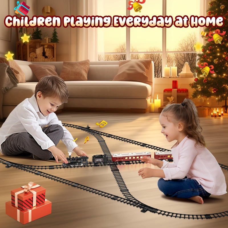 Hot Bee Train Set, Train Toys with Luxury Tracks & Glowing Passenger Cars, Metal Toy Train with Smoke, Sound and Light, Toddler Model Train Set for 3 4 5 6 7+ Years Old Boys Gifts Kids - Image 4