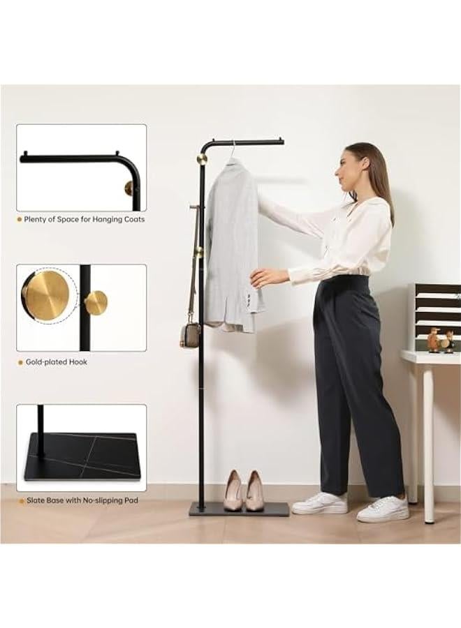 HOOKOR Metal Coat Rack Freestanding with Natural Marble Base, Entryway Coats Hanger Stand with 3 Hooks, Home Hotel Hall Tree for Coats, Hats, Scarves, Clothes, and Handbags (Black) - Image 2