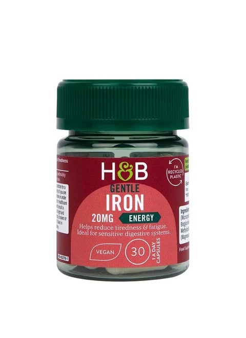H&B Gentle Iron 20mg Capsules To Boost Energy & Reduce Tiredness and Fatigue, Pack of 30's